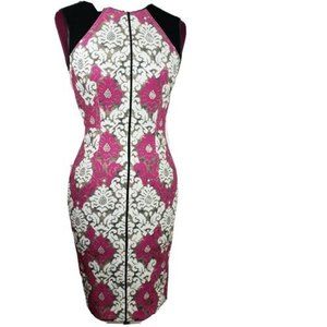 Yigal Azrouel Sheath Dress Leather Trim Mesh Two Zip Pink White Lined Sz 2